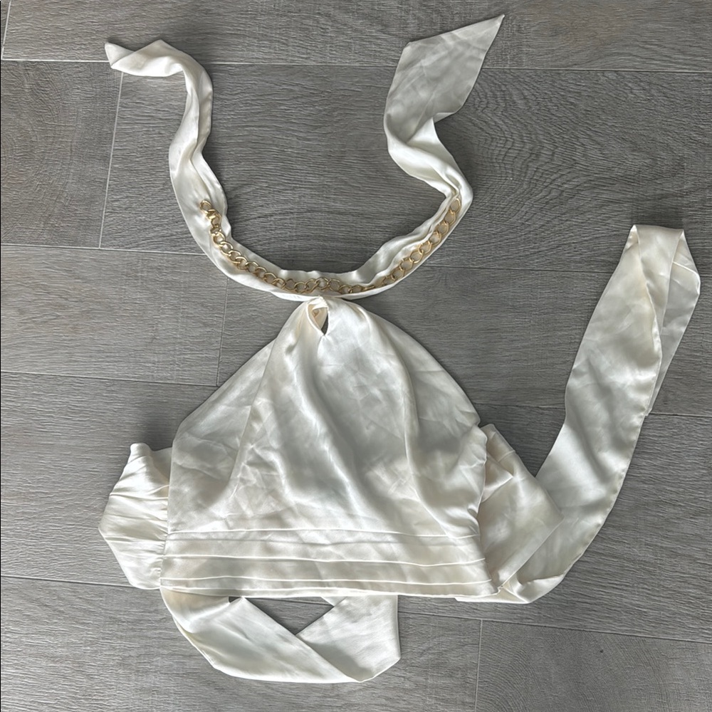 PatBO Cream Crop Top with Beaded Details